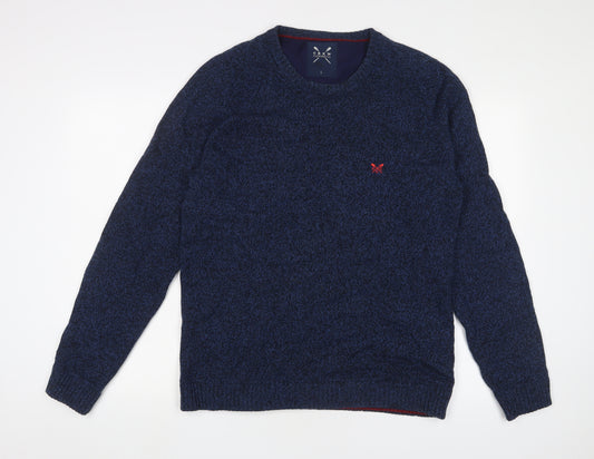 Crew Clothing Mens Blue Crew Neck Wool Pullover Jumper Size L Long Sleeve - Logo, Embroidered