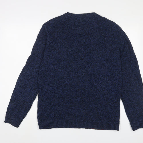 Crew Clothing Mens Blue Crew Neck Wool Pullover Jumper Size L Long Sleeve - Logo, Embroidered