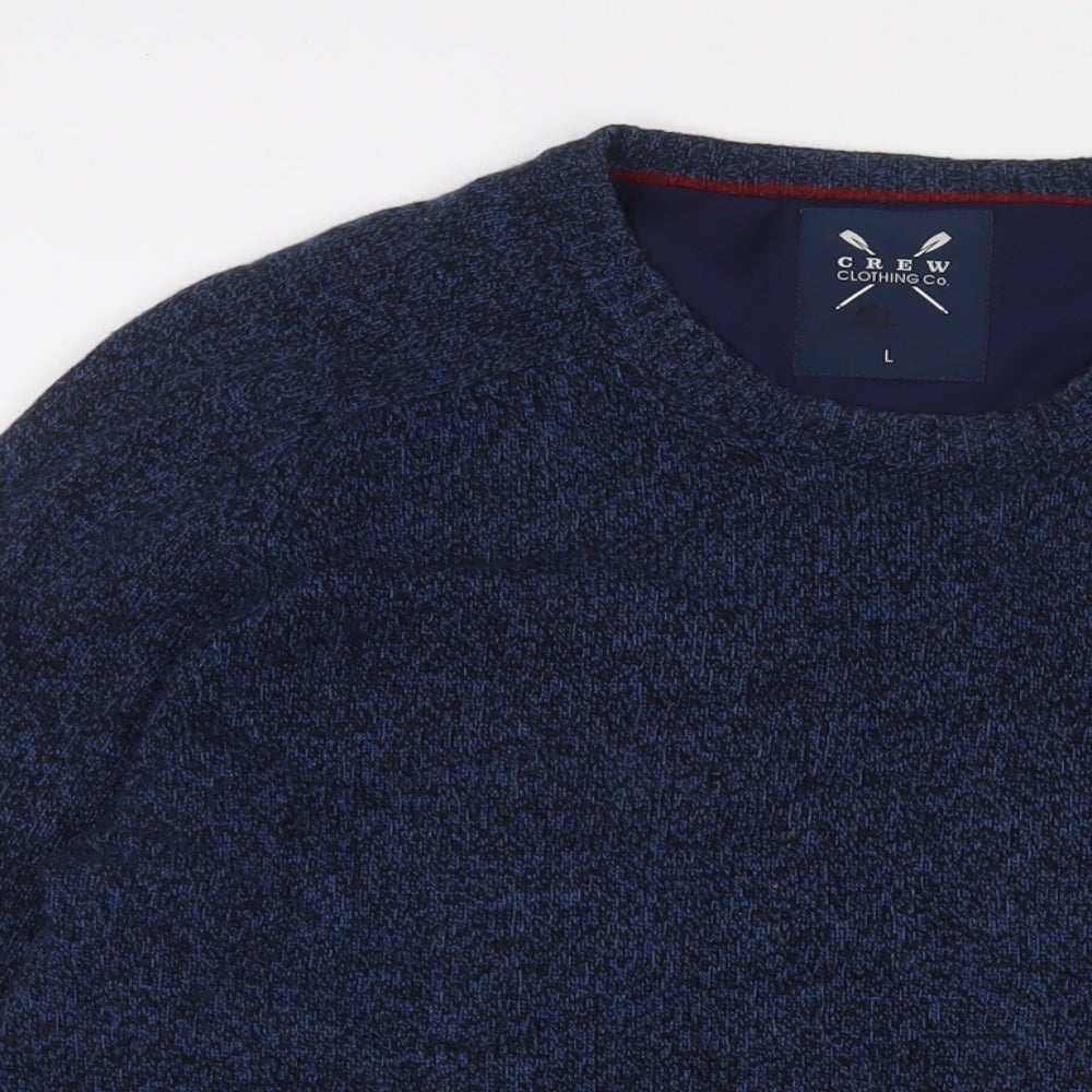 Crew Clothing Mens Blue Crew Neck Wool Pullover Jumper Size L Long Sleeve - Logo, Embroidered