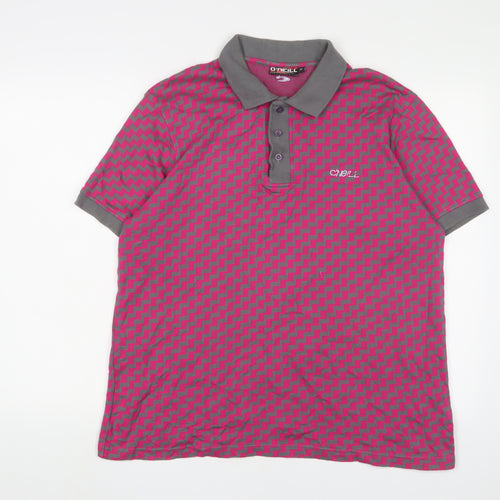 Oneills Mens Pink Geometric Cotton Polo Size XL Collared Button - Logo, Embroidered