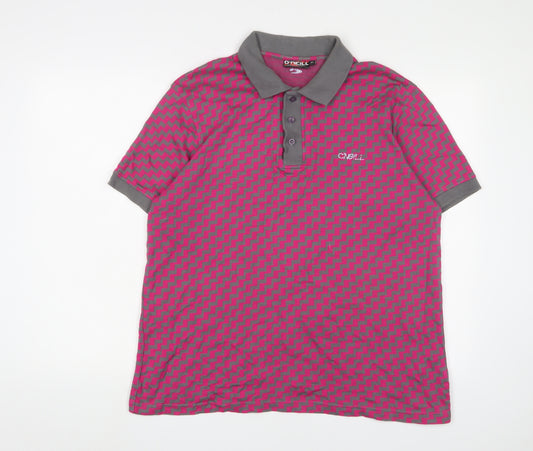 Oneills Mens Pink Geometric Cotton Polo Size XL Collared Button - Logo, Embroidered