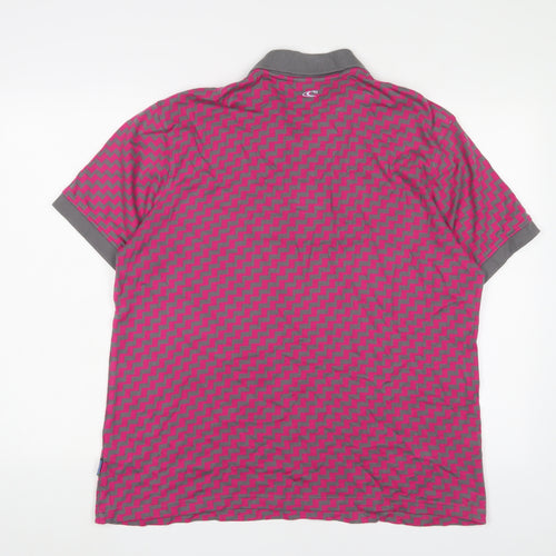 Oneills Mens Pink Geometric Cotton Polo Size XL Collared Button - Logo, Embroidered