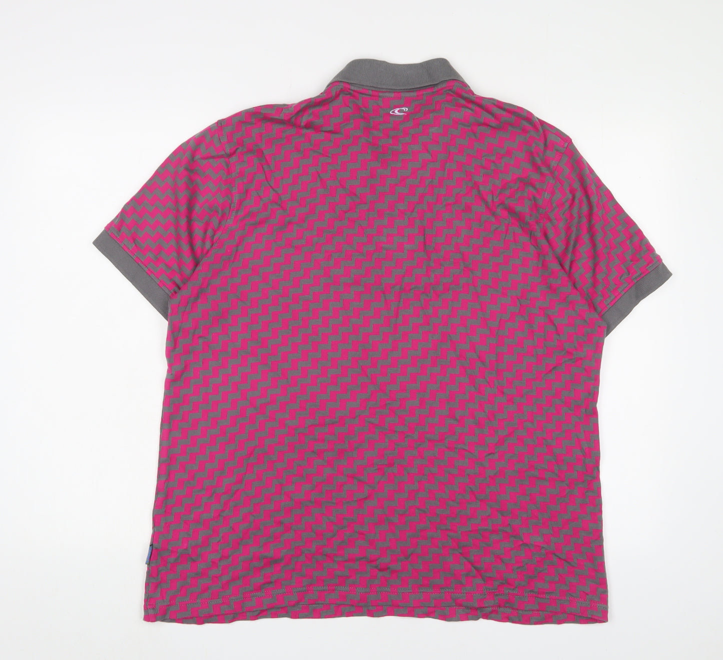 Oneills Mens Pink Geometric Cotton Polo Size XL Collared Button - Logo, Embroidered