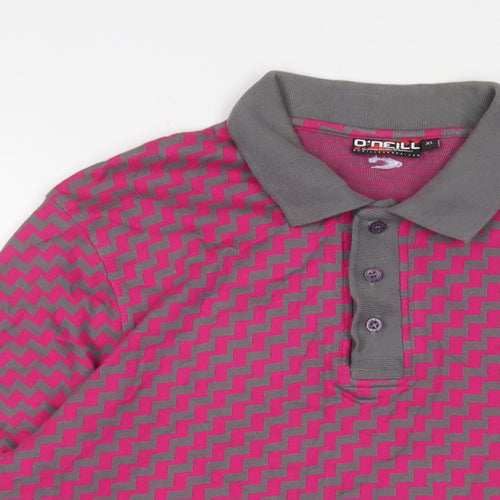 Oneills Mens Pink Geometric Cotton Polo Size XL Collared Button - Logo, Embroidered