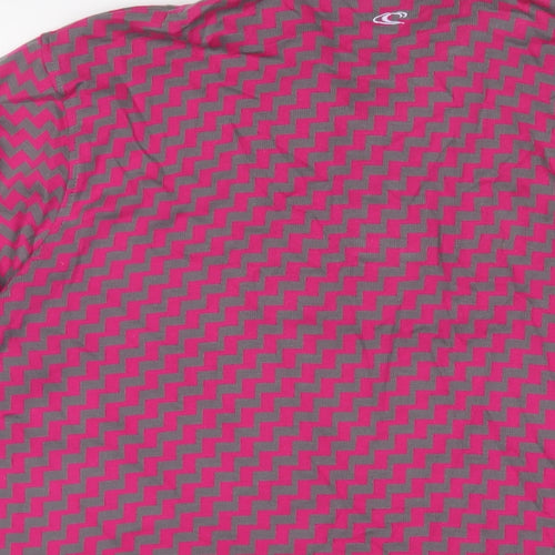 Oneills Mens Pink Geometric Cotton Polo Size XL Collared Button - Logo, Embroidered