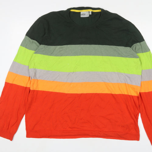 Wezc Mens Multicoloured Crew Neck Striped Cotton Pullover Jumper Size XL Long Sleeve