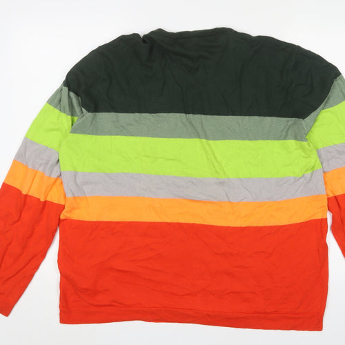 Wezc Mens Multicoloured Crew Neck Striped Cotton Pullover Jumper Size XL Long Sleeve