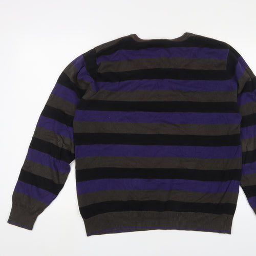 Dissident Mens Purple Crew Neck Striped Cotton Pullover Jumper Size XL Long Sleeve - Logo