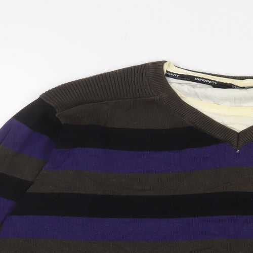 Dissident Mens Purple Crew Neck Striped Cotton Pullover Jumper Size XL Long Sleeve - Logo