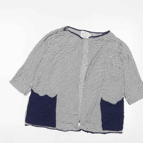 Masai Womens Blue V-Neck Striped Viscose Cardigan Jumper Size S - Open