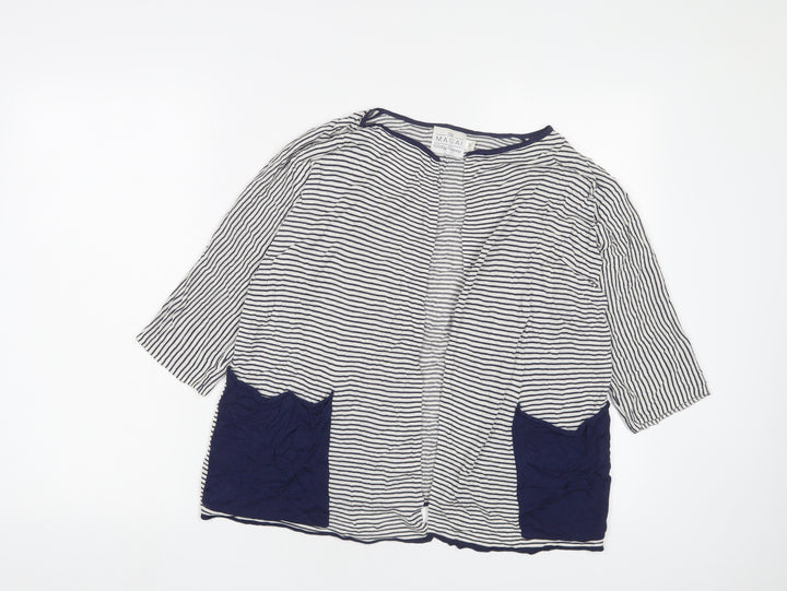 Masai Womens Blue V-Neck Striped Viscose Cardigan Jumper Size S - Open