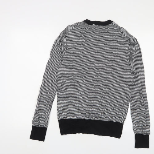 Banana Republic Womens Black Crew Neck Striped Cotton Pullover Jumper Size M