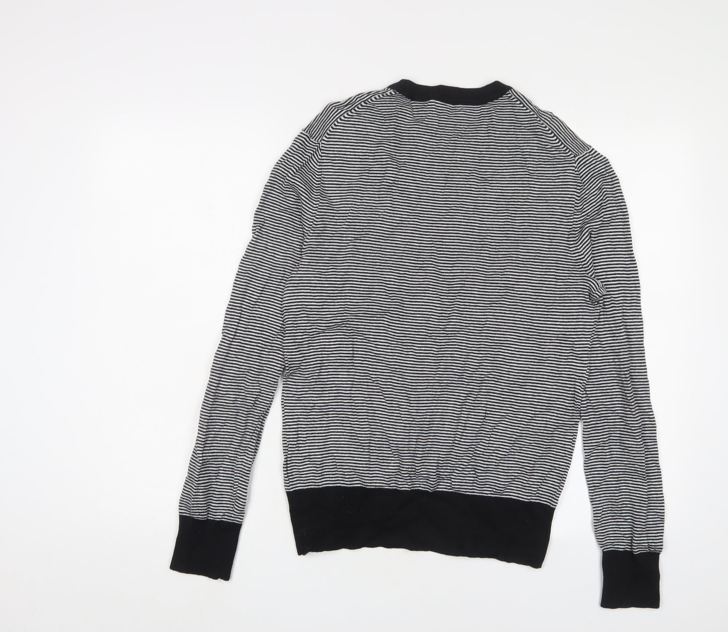 Banana Republic Womens Black Crew Neck Striped Cotton Pullover Jumper Size M