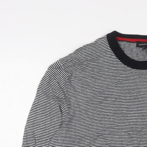 Banana Republic Womens Black Crew Neck Striped Cotton Pullover Jumper Size M