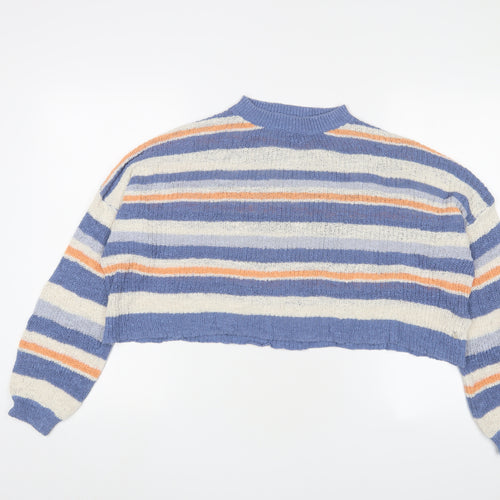 Pacific Republic Mens Blue Round Neck Striped Cotton Pullover Jumper Size M Long Sleeve