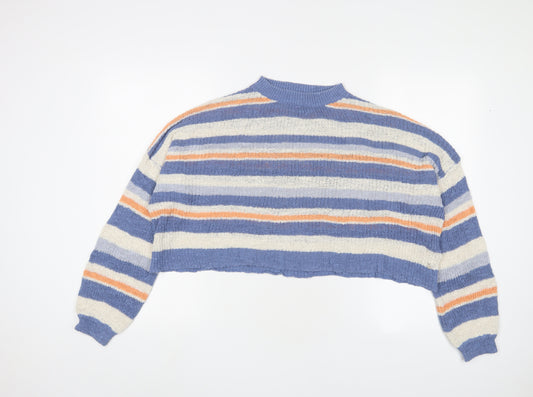 Pacific Republic Mens Blue Round Neck Striped Cotton Pullover Jumper Size M Long Sleeve