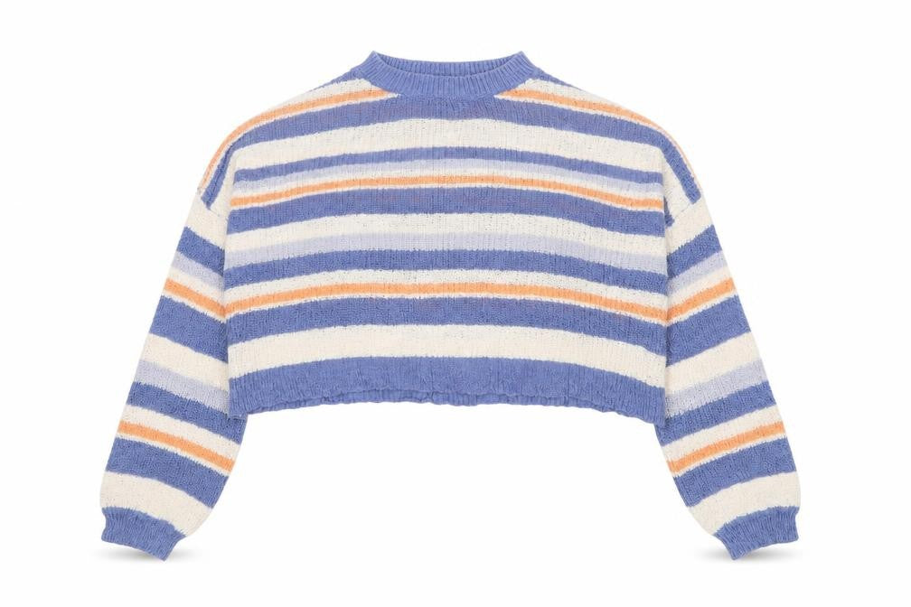 Pacific Republic Mens Blue Round Neck Striped Cotton Pullover Jumper Size M Long Sleeve