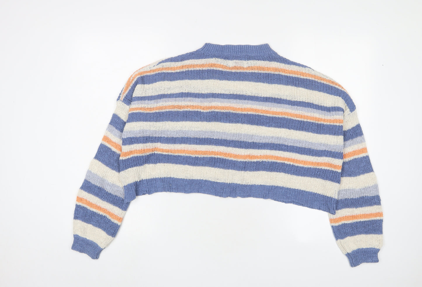 Pacific Republic Mens Blue Round Neck Striped Cotton Pullover Jumper Size M Long Sleeve