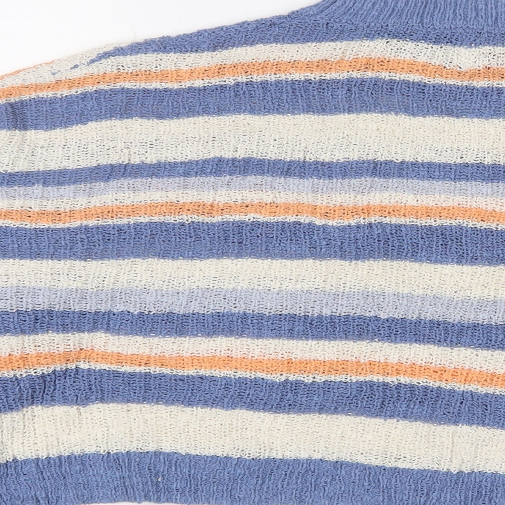 Pacific Republic Mens Blue Round Neck Striped Cotton Pullover Jumper Size M Long Sleeve