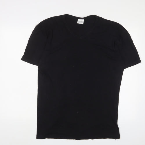 Calvin Klein Womens Black Cotton Basic T-Shirt Size XL V-Neck