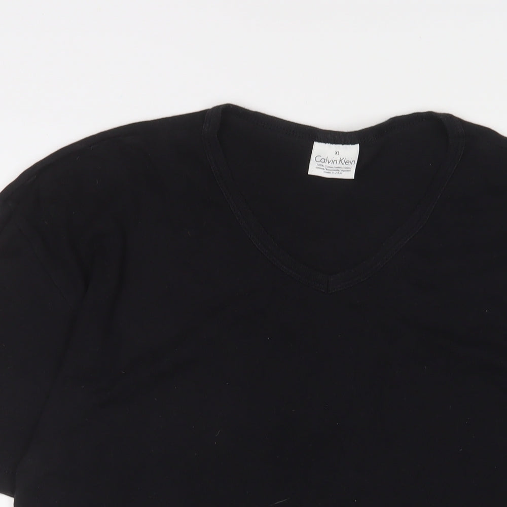 Calvin Klein Womens Black Cotton Basic T-Shirt Size XL V-Neck