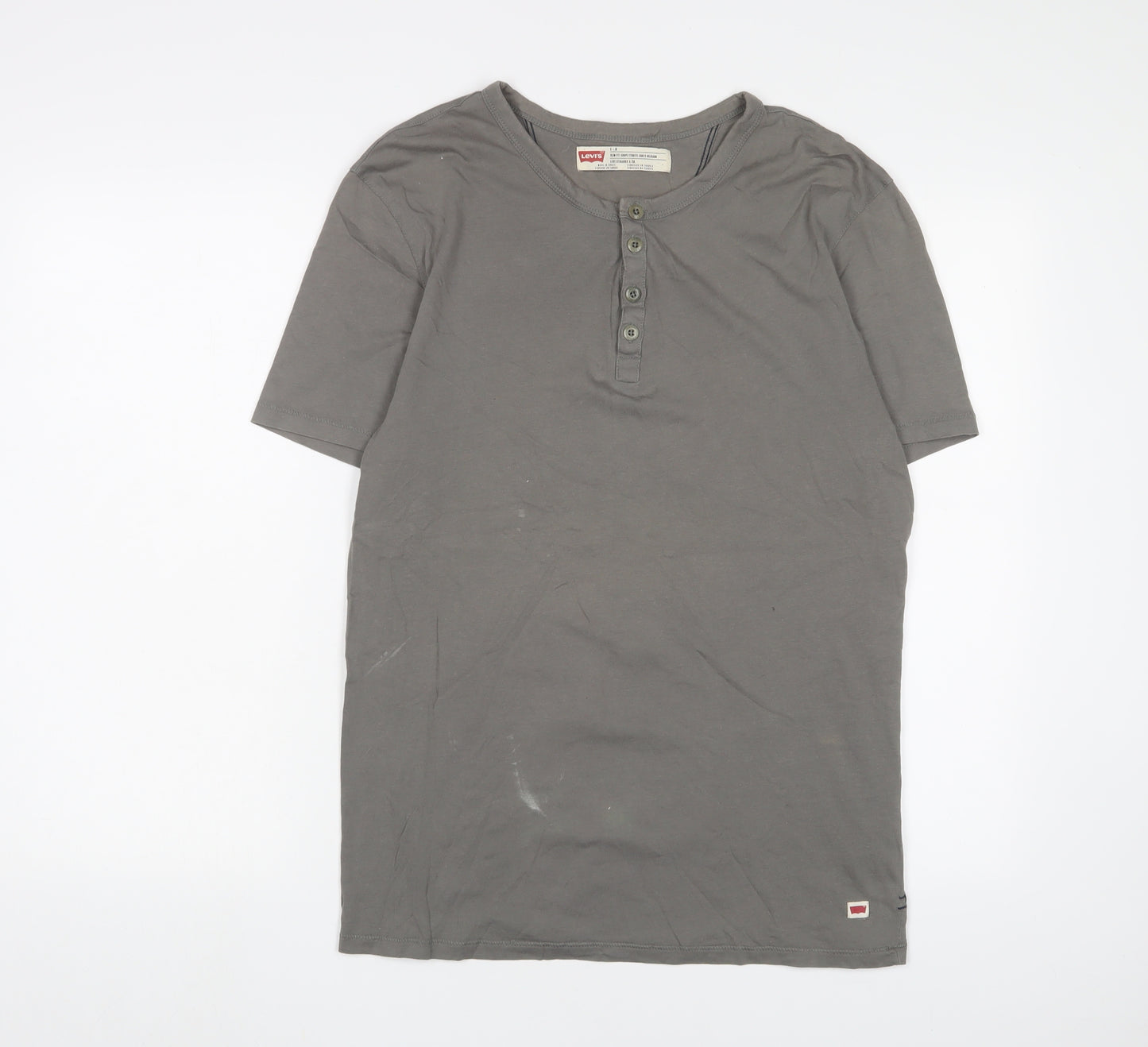 Levi's Mens Grey Cotton T-Shirt Size L Henley - Logo, Embroidered