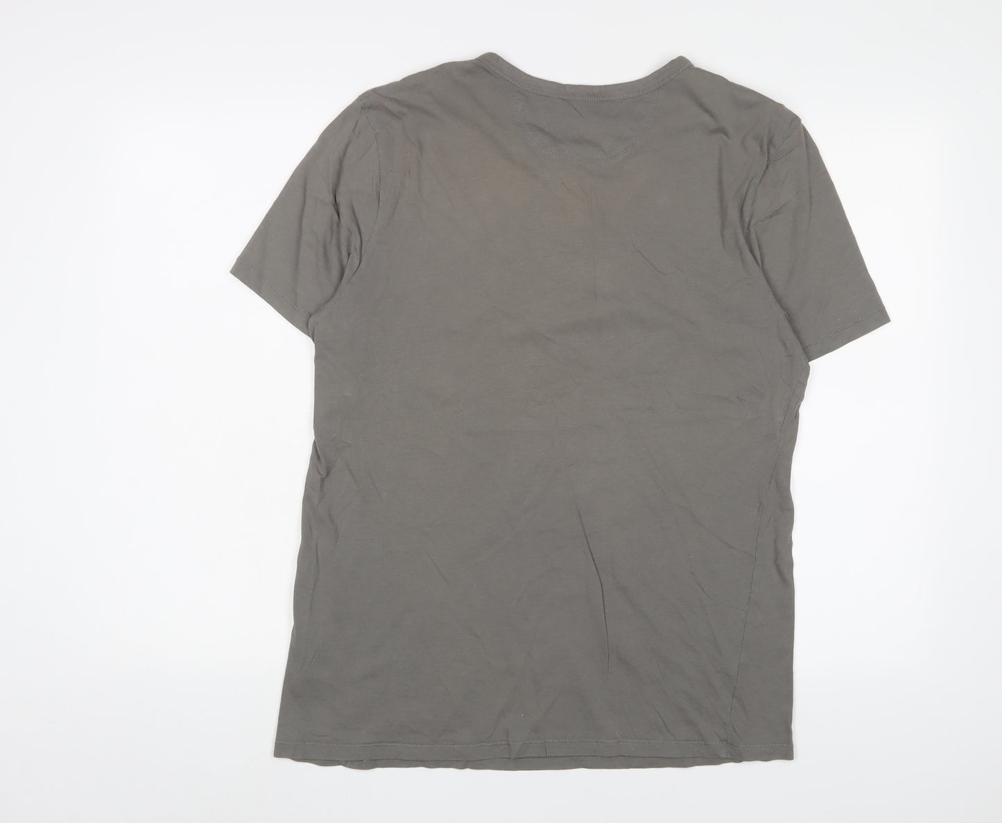 Levi's Mens Grey Cotton T-Shirt Size L Henley - Logo, Embroidered
