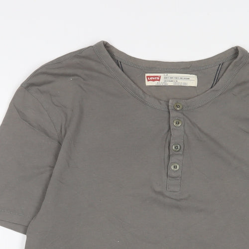 Levi's Mens Grey Cotton T-Shirt Size L Henley - Logo, Embroidered