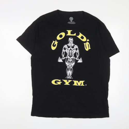 Gold's Gym Mens Black Cotton T-Shirt Size XL Crew Neck - Logo