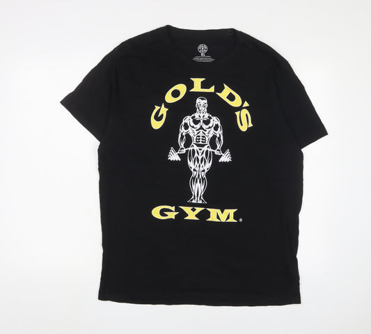 Gold's Gym Mens Black Cotton T-Shirt Size XL Crew Neck - Logo