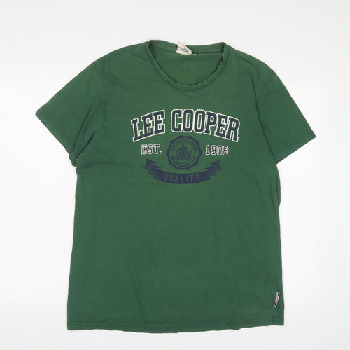Lee Cooper Mens Green Cotton T-Shirt Size L Crew Neck - Logo