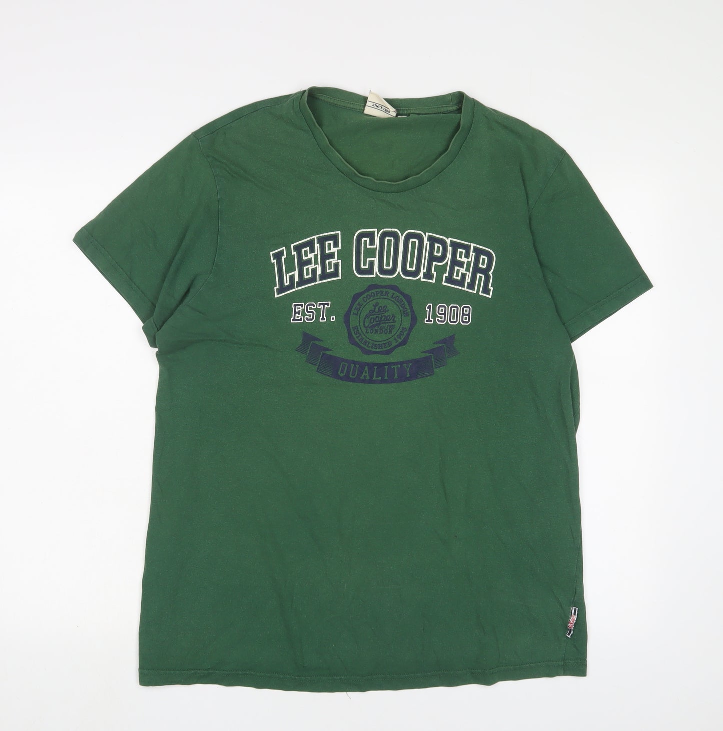 Lee Cooper Mens Green Cotton T-Shirt Size L Crew Neck - Logo