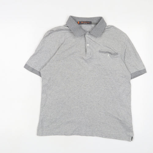 Ben Sherman Mens Grey Cotton Polo Size S Collared Button