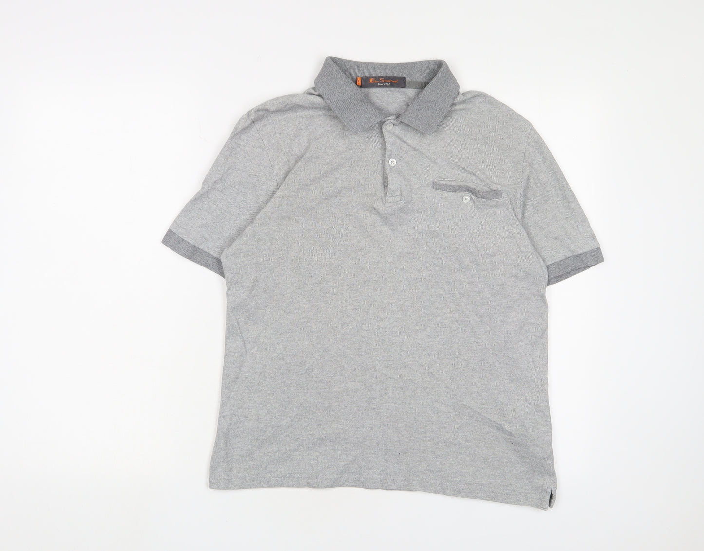 Ben Sherman Mens Grey Cotton Polo Size S Collared Button