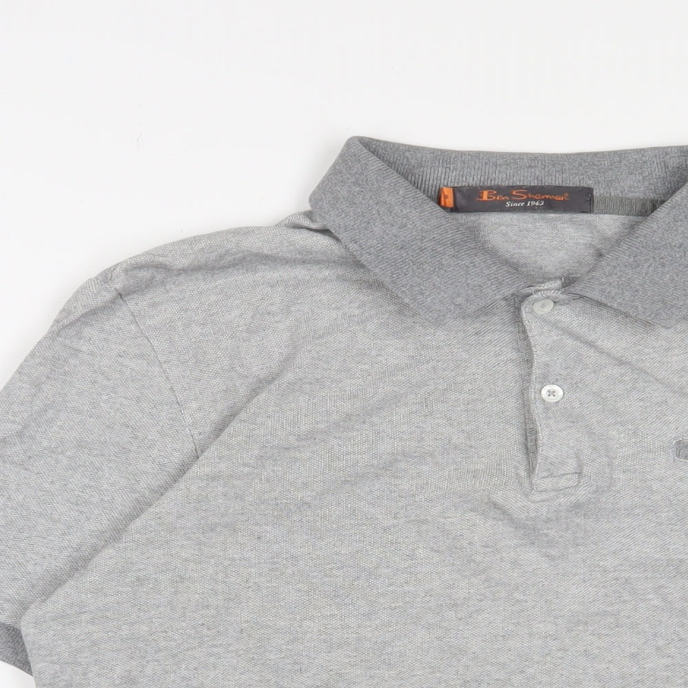 Ben Sherman Mens Grey Cotton Polo Size S Collared Button