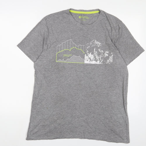 Mountain Warehouse Mens Grey Cotton T-Shirt Size L Crew Neck - Logo