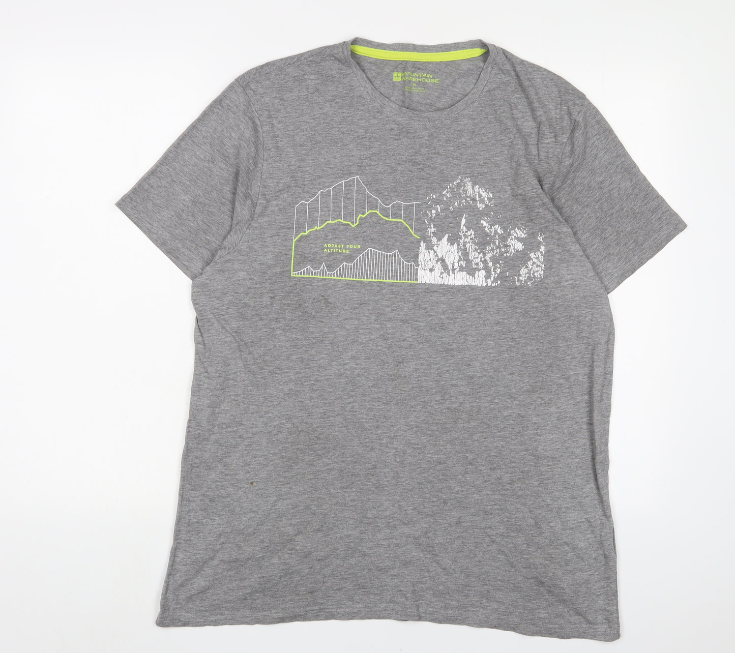 Mountain Warehouse Mens Grey Cotton T-Shirt Size L Crew Neck - Logo