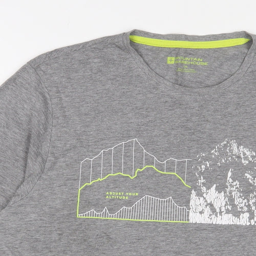 Mountain Warehouse Mens Grey Cotton T-Shirt Size L Crew Neck - Logo