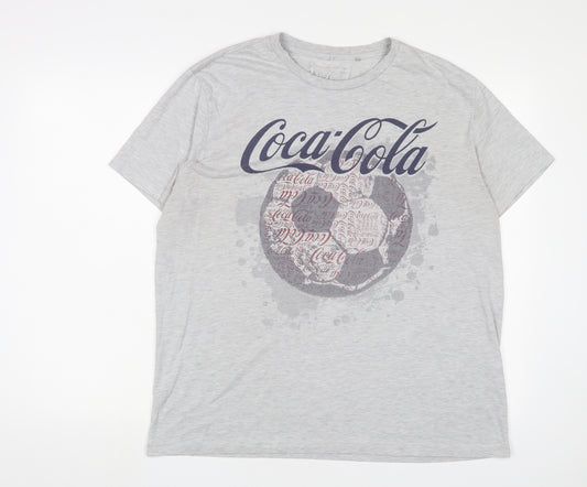 Coca-Cola Mens Grey Cotton T-Shirt Size XL Crew Neck