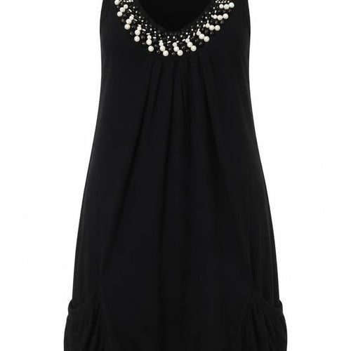 Apricot Womens Black Viscose Tank Dress Size M V-Neck Pullover - Beaded