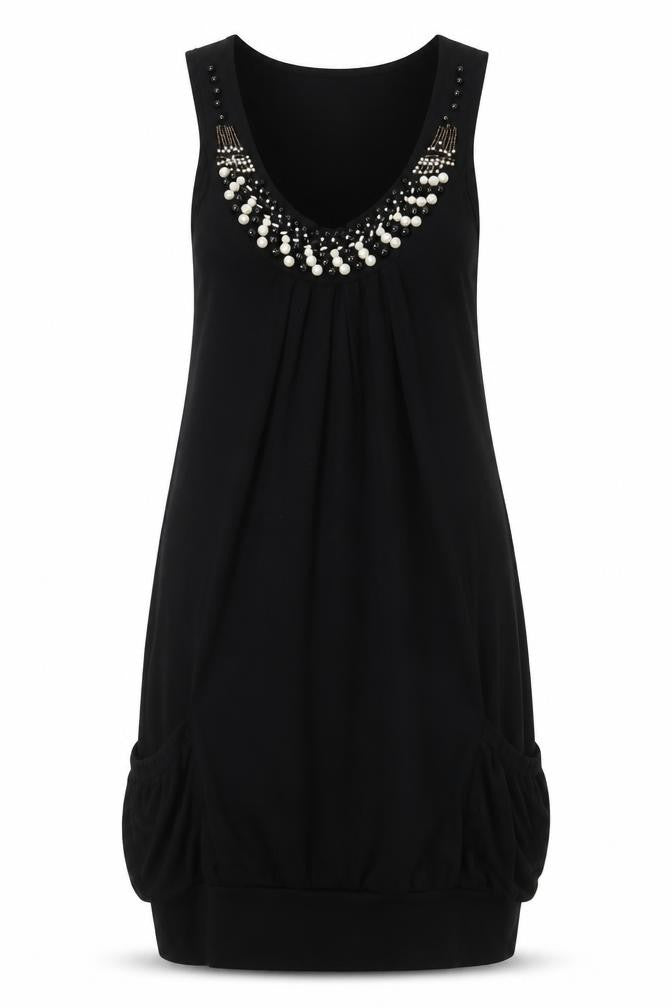Apricot Womens Black Viscose Tank Dress Size M V-Neck Pullover - Beaded