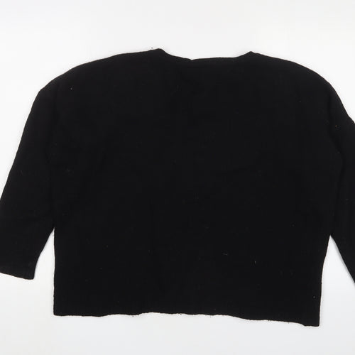 Yumi Womens Black Crew Neck Wool Pullover Jumper Size 12