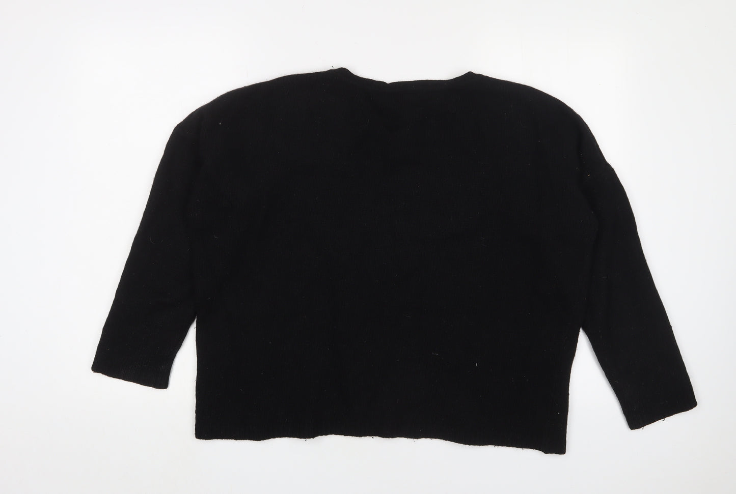 Yumi Womens Black Crew Neck Wool Pullover Jumper Size 12