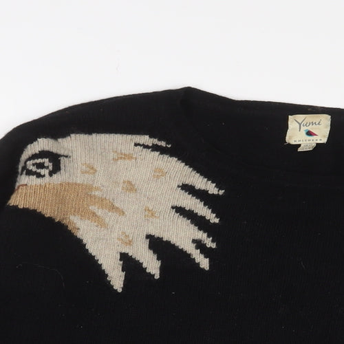 Yumi Womens Black Crew Neck Wool Pullover Jumper Size 12