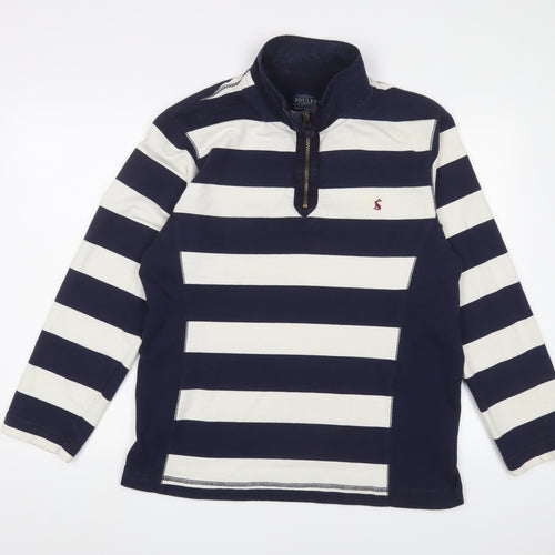 Joules Mens Blue Striped Cotton Pullover Sweatshirt Size L - Logo, Embroidered