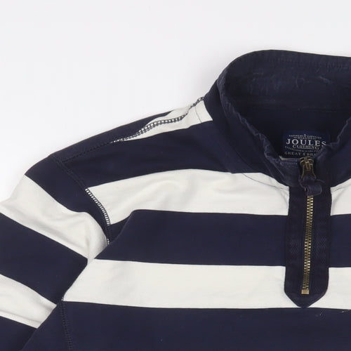 Joules Mens Blue Striped Cotton Pullover Sweatshirt Size L - Logo, Embroidered