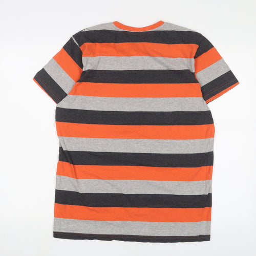 Lee Cooper Mens Orange Striped Cotton T-Shirt Size XL Crew Neck - Logo, Embroidered