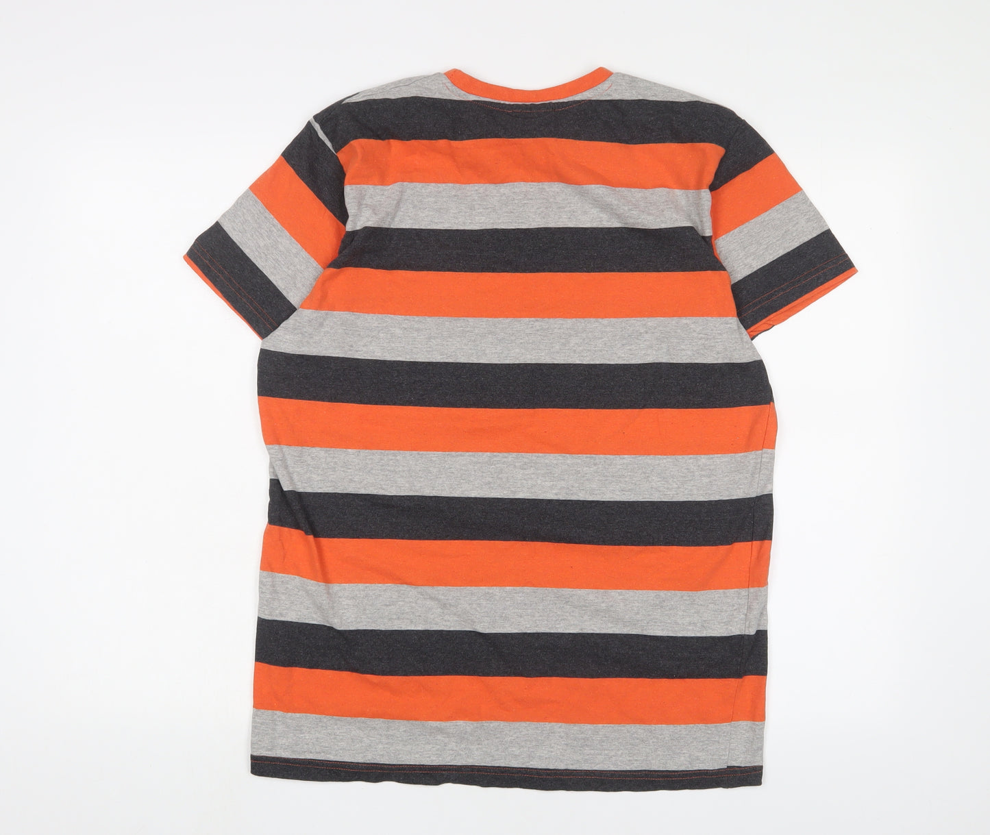 Lee Cooper Mens Orange Striped Cotton T-Shirt Size XL Crew Neck - Logo, Embroidered