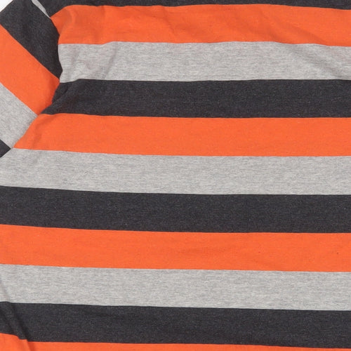 Lee Cooper Mens Orange Striped Cotton T-Shirt Size XL Crew Neck - Logo, Embroidered