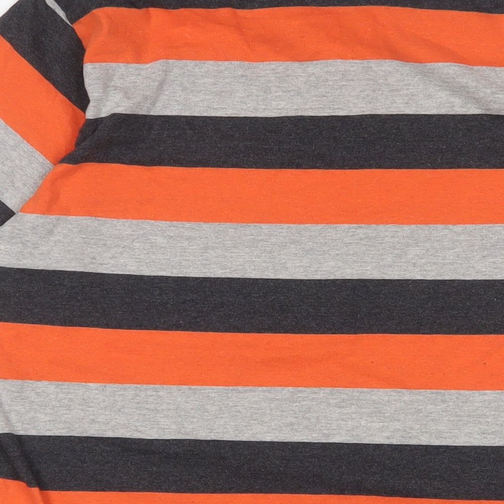 Lee Cooper Mens Orange Striped Cotton T-Shirt Size XL Crew Neck - Logo, Embroidered